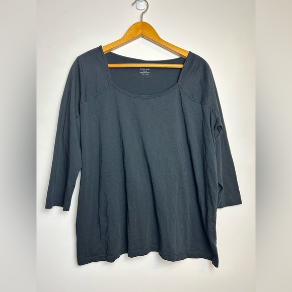 Grace Top Blouse Women 1X Black 100% Pima Cotton Half Sleeve Soft lightweight - Picture 1 of 10